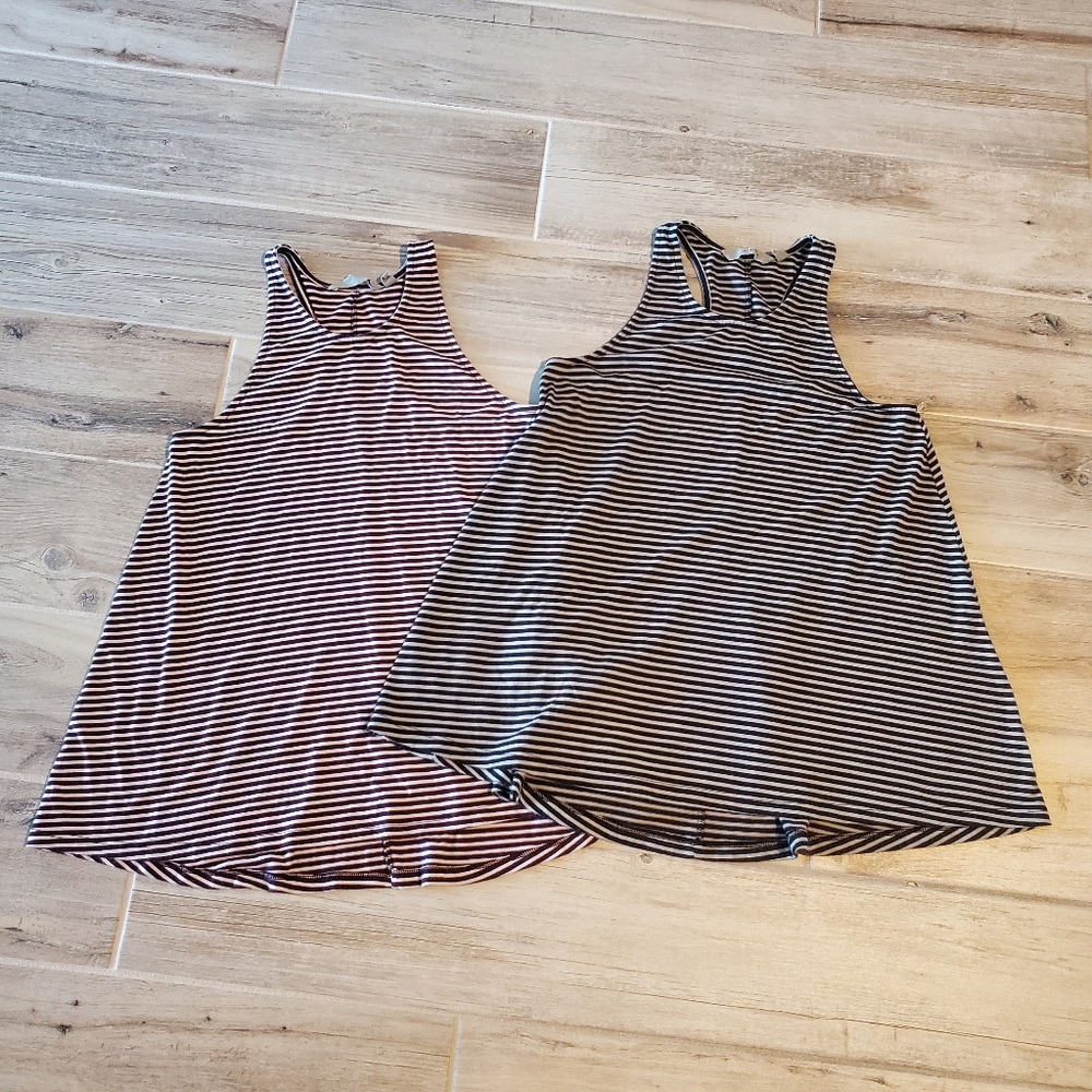 Lot of 2 ATHLETA Womens Tank Top in Black White Purple Stripes Size XS 347822-04